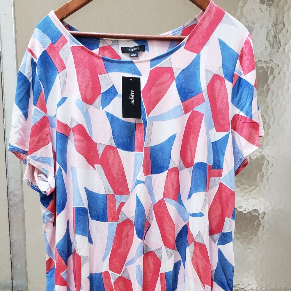 NWT Alfani Multicolored Blouse 3X Short Sleeve $50